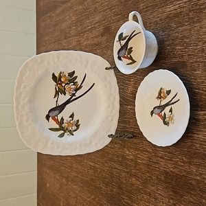 Alfred Meakin England Flycatcher #168 Square Luncheon Plate, Cup and Saucer